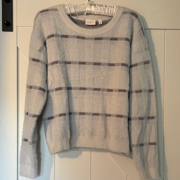 Cyrus Sweaters - Cyrus Women's Soft Gray and Black Striped Sweater